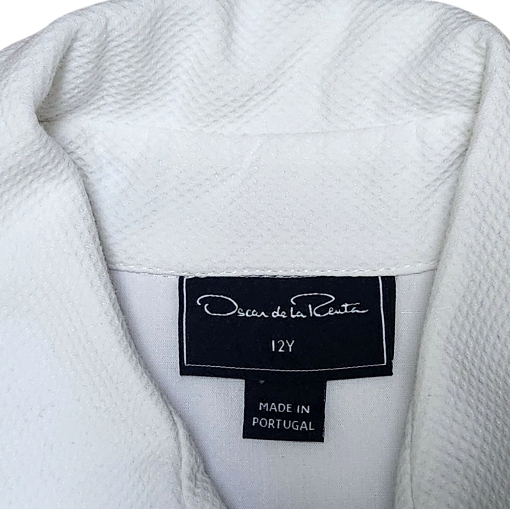Oscar de la Renta Girls Cotton Dress Button Down Collar Blue Tropical Palm Sz 12 - Picture 2 of 8